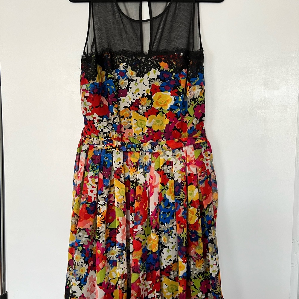 Betsey Johnson Red and Yellow Midi Sundress Sleeveless Crew Neck